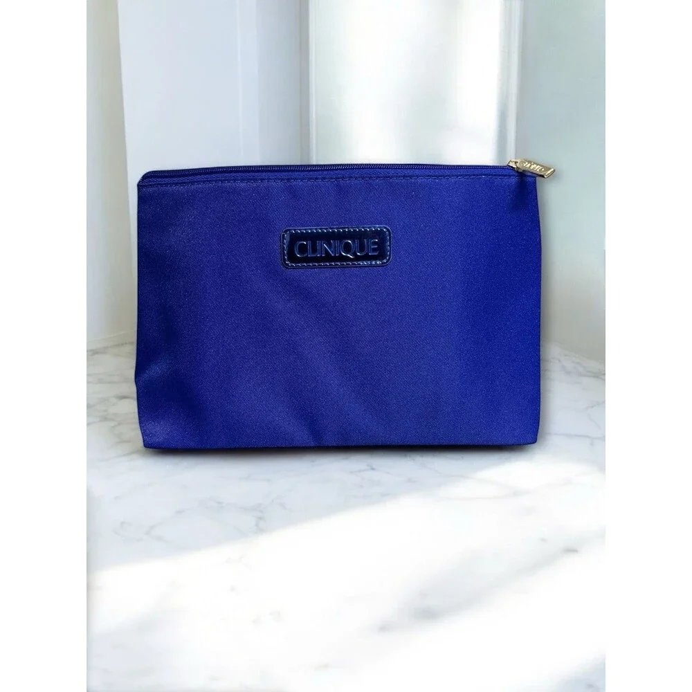 Clinique Zippered Cosmetic Bag Travel Makeup Storage Royal Blue